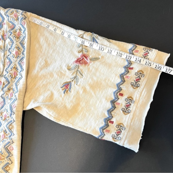 Karyn SEO Embroidered Beige kimono Cardigan Sweater, asymmetric oversized size S - Picture 6 of 13